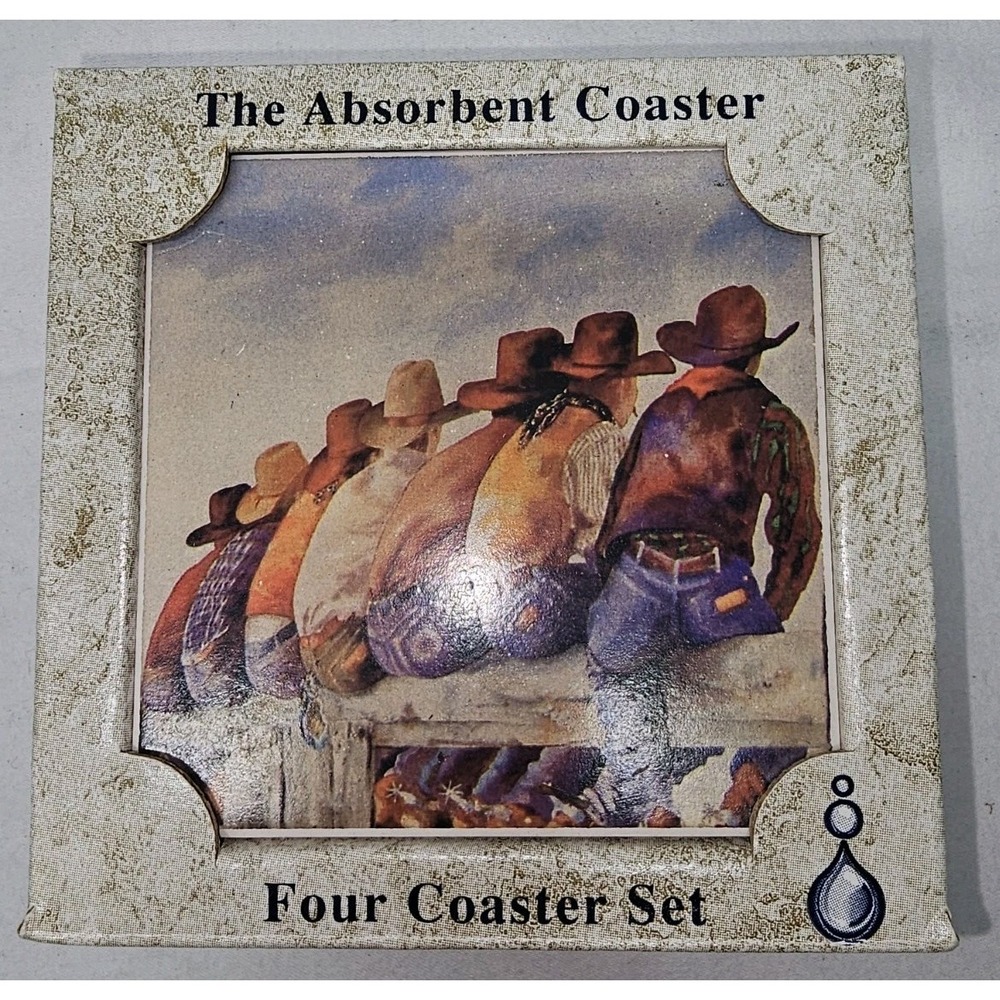 Vintage NIB Absorbent Stone Square Coasters Set of 4 Fourteen Bun Salute design